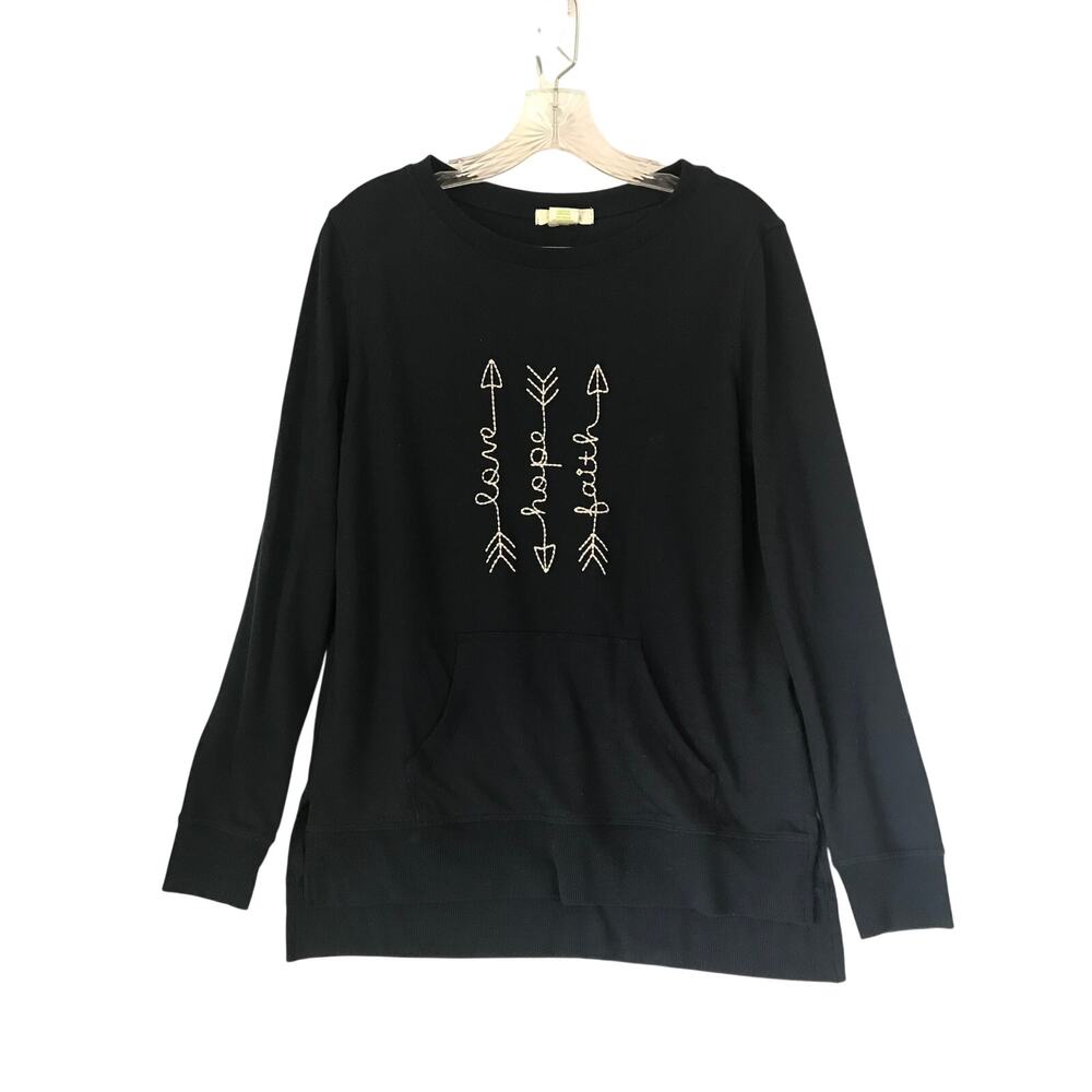 Wonder Blouse Small Womens Long Sleeve Navy Love Hope Faith Religious Graphic